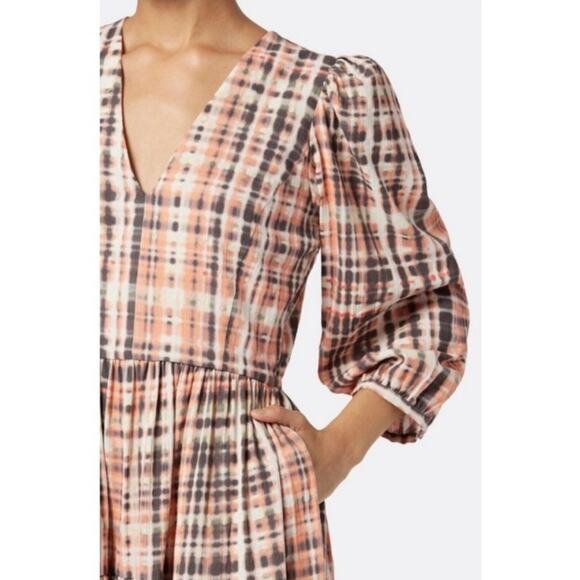 NWT Joie Tobey Peach Espresso Midi V-Neck 3/4 Sleeve Dress Size 6 Small - Picture 4 of 9
